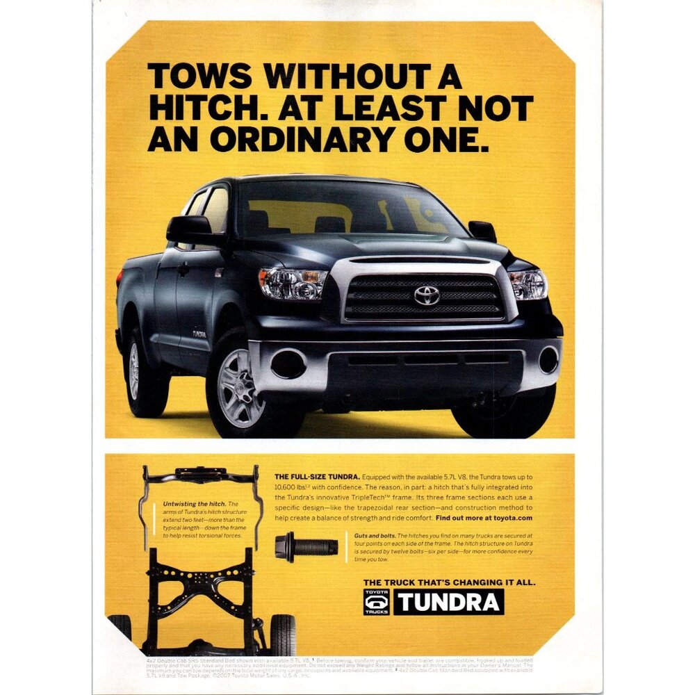 2008 Toyota Tundra Pickup Truck Vintage Print Ad Chassis Frame Man Cave Wall Art